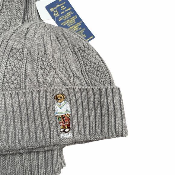 Polo Ralph Lauren Unisex Pony Cashmere Cable Knit Scarf and Beanie Gift Set NEW - Picture 2 of 8